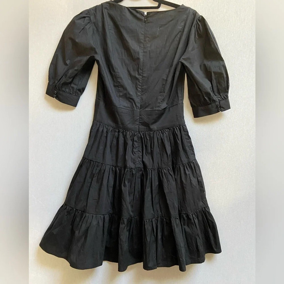 MICHAEL KORS Black  Stretch Cotton Poplin Puff-Sleeve Dress Sz XXS - Picture 4 of 13